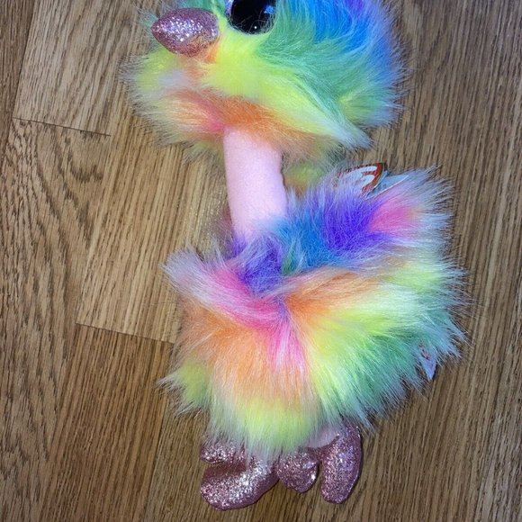 NWT TY ASHA THE OSTRICH RAINBOW COLORED 6" BEANIE BOO - Picture 7 of 7